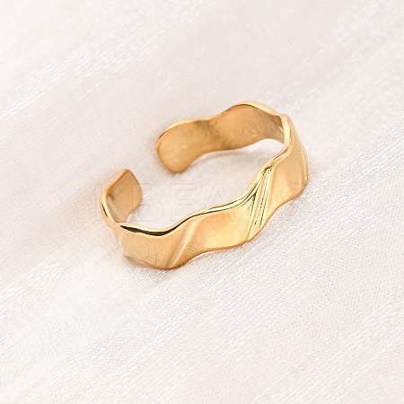 304 Stainless Steel Open Cuff Rings for Women RJEW-K309-16G-1