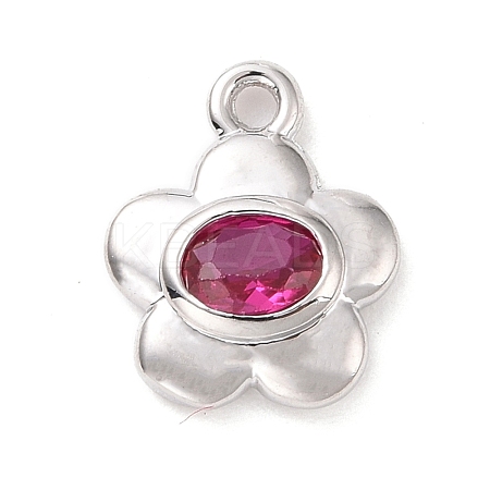 Eco-friendly Brass Micro Pave Medium Violet Red Cubic Zirconia Pendants KK-D079-04P-1