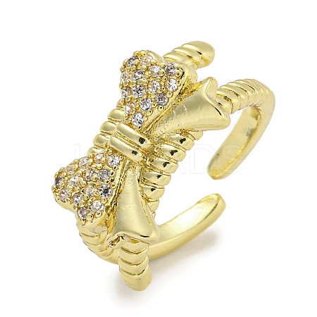 Brass Micro Pave Cubic Zirconia Cuff Ring RJEW-E296-08G-1