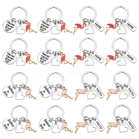 20Pcs 4 Styles Flamingo Shape & Word Alloy Enamel Pendants KEYC-PH01567-1