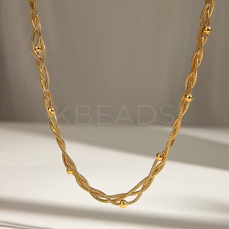 304 Stainless Steel 3-strand Braided Round Snake Chain Necklaces for Women NJEW-M098-04G-1