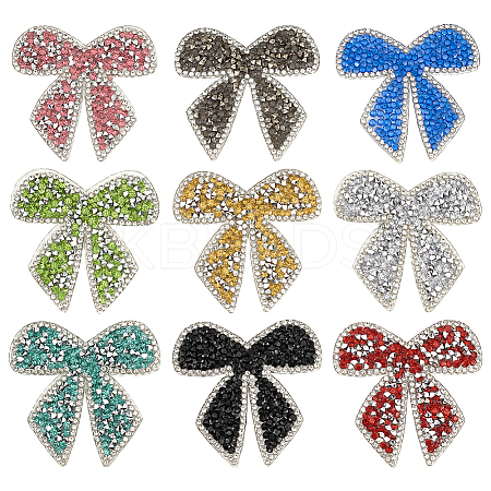 9Pcs 9 Colors Bowknot Hotfix Rhinestone (Hot Melt Adhesive On The Back) DIY-FG0006-12-1