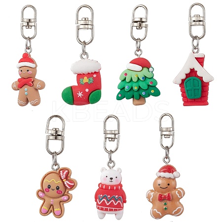 7Pcs 7 Styles Christmas Resin Pendant Decoration HJEW-JM02324-1