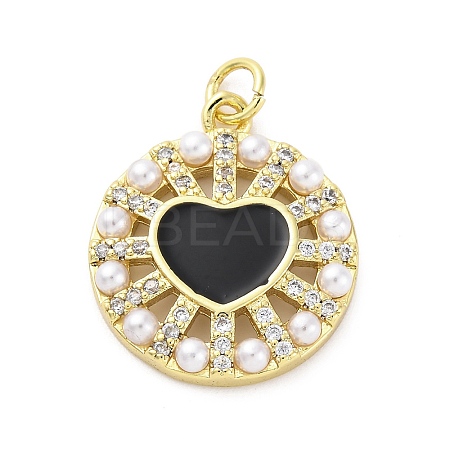 Brass Micro Pave Cubic Zirconia and Enamel and ABS Imitation Pearl Pendants KK-D325-24G-01-1