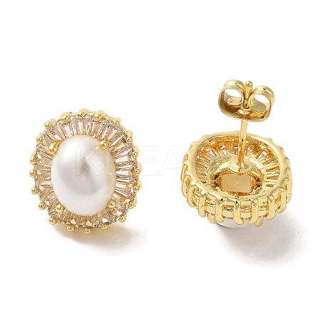 Oval ABS Imitation Pearl Studs Earrings EJEW-K289-09G-1