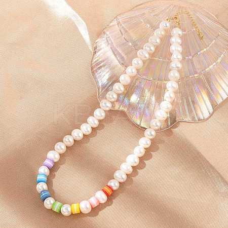 Natural Pearl & Acrylic Column Beaded Necklaces NJEW-C070-03-1