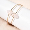 Brass Wire Wrapped Natural Rose Quartz Hexagon Point Cuff Bangles for Women BJEW-L719-01G-01-1