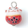 Lucky Cat Maneki-neko Patterned Porcelain Pendants PALLOY-JF03134-3