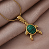 Ocean 310 Stainless Steel Green Enamel Turtle Pendant Necklaces for Women QG8556-1