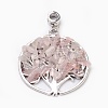 Natural Rose Quartz European Dangle Charms PALLOY-JF00353-03-1