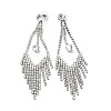 Clear Cubic Zirconia & Crystal Rhinestone Long Tassel Dangle Stud Earrings LS-EJEW-C037-07D-P-1