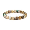 Natural Striped Agate Round Beaded Stretch Bracelet BJEW-JB08607-1