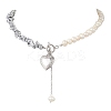 Synthetic Non-magnetic Hematite Chip with Potato Natural Pearl Beaded Necklaces NJEW-JN05894-01-2