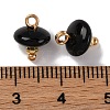Natural Black Agate Dyed & Heated Saucer Charms with Rack Plating Golden Tone Brass Bails KK-B103-17A-11-3