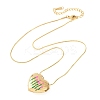 304 Stainless Steel Enamel Heart with Flower Pendant Necklaces for Women NJEW-D347-01G-01-4