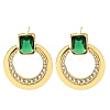 Brass Cubic Zirconia & Glass Stud Earrings EJEW-M048-01G-1