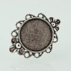 Vintage Adjustable Iron Finger Ring Components Alloy Flower Cabochon Bezel Settings X-PALLOY-O039-10AS-2