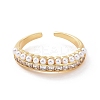 Clear Cubic Zirconia Open Cuff Ring with ABS Plastic Imitation Pearl Beaded RJEW-G283-01G-2