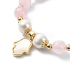 Natural Rose Quartz & Pearl Beaded Stretch Bracelet BJEW-JB09360-02-3