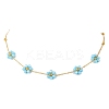 2Pcs 2 Colors Brass & Faceted Round Glass Beaded Flower Link Chain Necklaces NJEW-JN05296-4