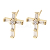 Cross Brass Micro Pave Clear Cubic Zirconia Stud Earrings EJEW-C186-18G-02-4