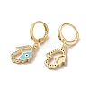 Hamsa Hand with Evil Eye Real 18K Gold Plated Brass Dangle Leverback Earrings EJEW-Q797-22G-02-2