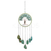 Brass Wire Wrapped Natural Green Aventurine Chips Tree of Life Pendant Decorations HJEW-D302-03-2