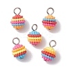 Rainbow Color Resin Waxberry Round Charms with Platinum Tone Iron Loops PALLOY-JF02774-1