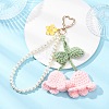 Handmade Cotton Yarn Crochet Lily of the Valley & Glass Pearl Round Bead Pendant Decorations HJEW-JM04389-03-2
