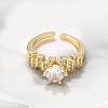 Round Brass Micro Pave Clear Cubic Zirconia Cuff Rings RJEW-C120-28G-2