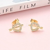 Heart Brass Micro Pave Clear Cubic Zirconia Stud Earrings EJEW-Z144-12G-1