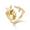 Starfish & Shell 304 Stainless Steel Cuff Rings LS-RJEW-S621-08G-2