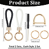 2Pcs 2 Colors PU Leather and Alloy Rhinestone Braided Keychain KEYC-CL0001-16-2