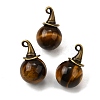Natural Tiger Eye Round Pendants with Alloy Witch Hat G-D311-01AB-04-1