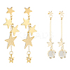 2 Pairs 2 Style Cat Eye Planet & Brass Star Asymmetrical Earrings EJEW-AN0002-20-1