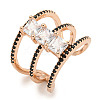 Square Rack Plating Brass Micro Pave Cubic Zirconia Wide Open Cuff Rings for Women RJEW-F162-14RG-1