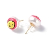 Natural Shell Smiling Face Stud Earrings with Enamel EJEW-G334-04A-2