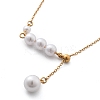 Ion Plating(IP) 304 Stainless Steel & White Plastic Pearl Round Pendant Lariat Necklaces for Women NJEW-P320-18G-5
