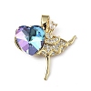 Real 18K Gold Plated Rack Plating Brass Micro Pave Clear Cubic Zirconia Pendants KK-C015-15G-11-1