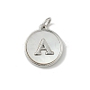 Brass Pave Natural Shell Flat Round with Letter A~Z Charms KK-Z115-13P-2