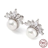 Anti-Tarnish Cubic Zirconia Flower with Natural Pearl Stud Earrings EJEW-F318-08P-3
