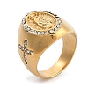 Oval with Saint 304 Stainless Steel Rhinestone Finger Ring for Unisex RJEW-Z076-05G-02-4
