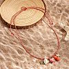 Summer Beach Porcelain Fish & Natural Cowrie Shell Pendant Cotton Cord Adjustable Necklaces FS-WG63638-01-1