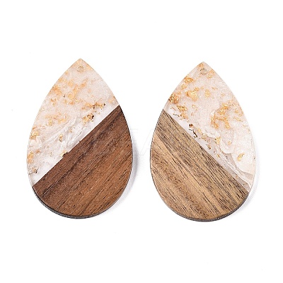 Transparent Resin & Walnut Wood Big Pendants RESI-T058-05N-1