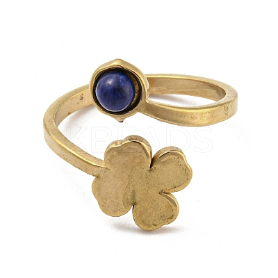 304 Stainless Steel with Natural Lapis Lazuli Ring Ion Plating(IP) RJEW-Z031-01E-01-1