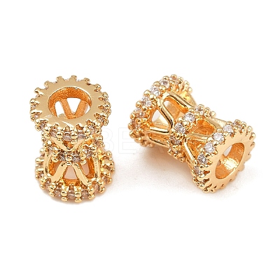 Brass Micro Pave Clear Cubic Zirconia European Beads KK-F906-22G-1
