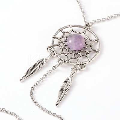 Woven Net/Web with Feather 316 Surgical Stainless Steel Anklets AJEW-AN00135-1
