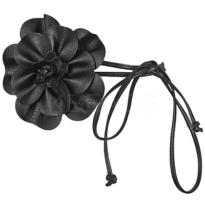 Flower PU Leather Wrap Waist Belts for Women AJEW-WH20816-058A-1