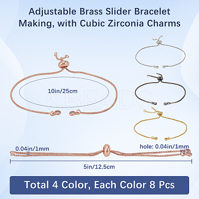 32Pcs 4 Colors Rack Plating Adjustable Brass Slider Bracelet Making KK-SP0001-79-1