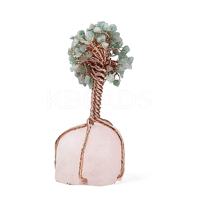 Natural Green Aventurine Chips and Rose Quartz Pedestal Display Decorations G-S282-01-1